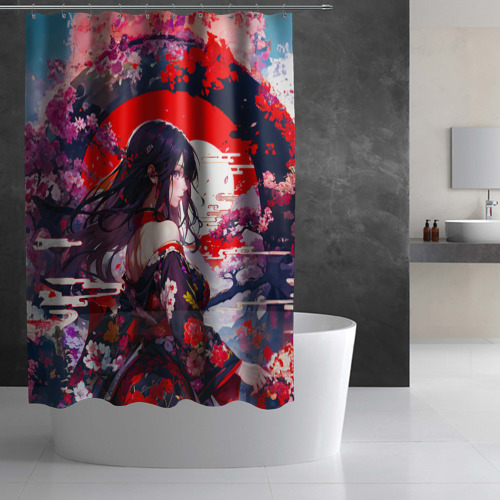 Штора 3D для ванной Японская девушка от нейросети - фото 3