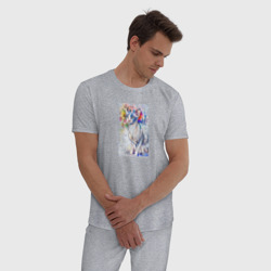 Мужская пижама хлопок Кот сфинкс с цветами акварель - фото 2