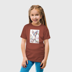 Детская футболка хлопок Кот породы сфинкс в цветах акварель - фото 2