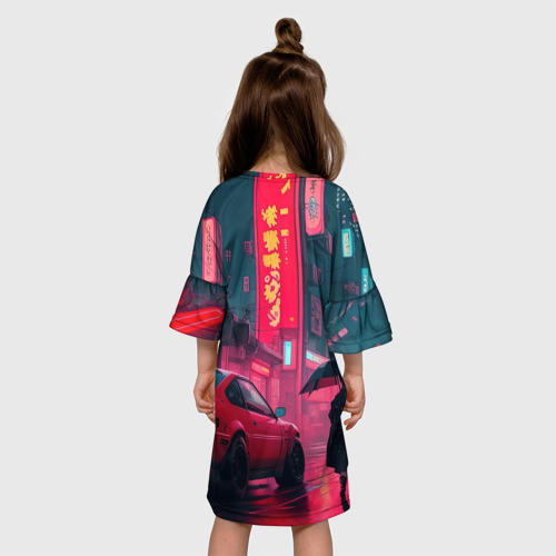 Детское платье 3D с принтом Дождь на улицах Японии, вид сзади #2