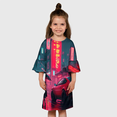 Детское платье 3D с принтом Дождь на улицах Японии, вид сбоку #3
