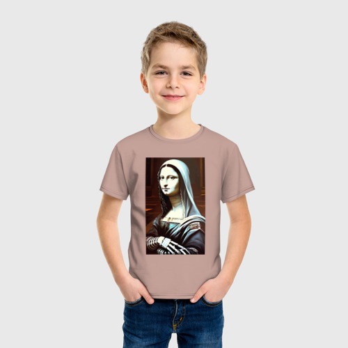 Детская футболка хлопок Mona Lisa from Elm Street - horror, цвет пыльно-розовый - фото 3