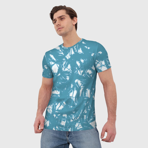 Мужская футболка 3D Абстракция голубой листья, цвет 3D печать - фото 3