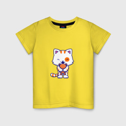 Детская футболка хлопок Милый мультяшный кот с игрушкой