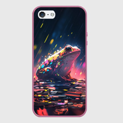 Чехол для iPhone 5/5S матовый Лягушка под дождем - нейросеть