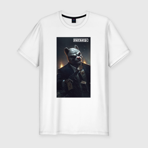 Мужская приталенная футболка из хлопка с принтом Pay day 3 wolf, вид спереди №1