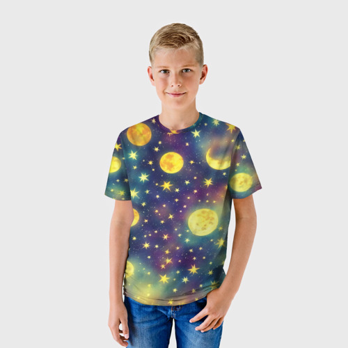 Детская футболка 3D Космос, Луна и Солнце, цвет 3D печать - фото 3