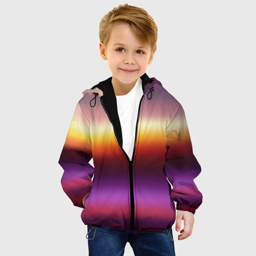 Детская куртка 3D с принтом Закат, абстрактные полосы с размытием, фото на моделе #1