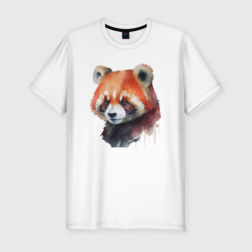 Мужская футболка хлопок Slim с принтом Красная панда акварель, вид спереди #2