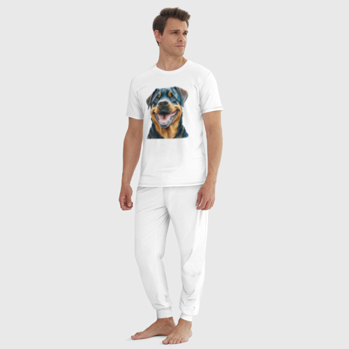 Мужская пижама хлопок Ротвейлер собака улыбака акварель, цвет белый - фото 5