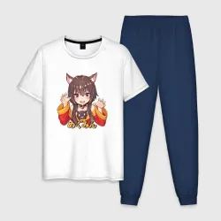 Мужская пижама с белой футболкой хлопок Megu nyan