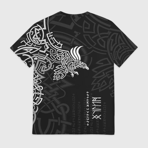 Мужская футболка 3D с принтом Вороны Одина : Хугин и Мунин, вид сзади #1