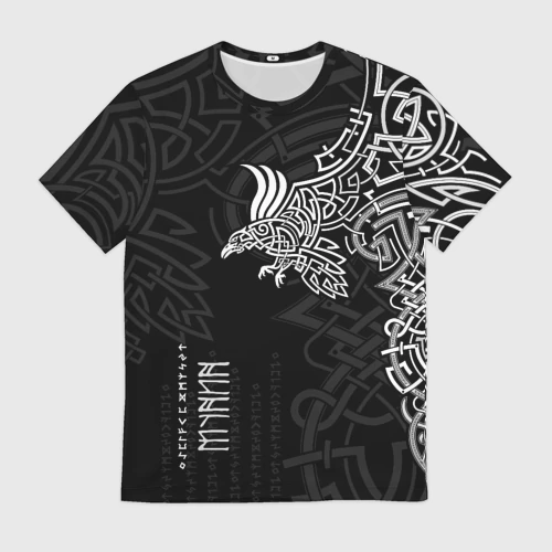 Мужская футболка 3D с принтом Вороны Одина : Хугин и Мунин, вид спереди #2