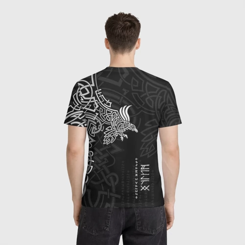 Мужская футболка 3D с принтом Вороны Одина : Хугин и Мунин, вид сзади #2