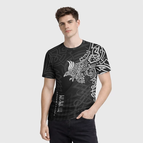 Мужская футболка 3D с принтом Вороны Одина : Хугин и Мунин, фото на моделе #1