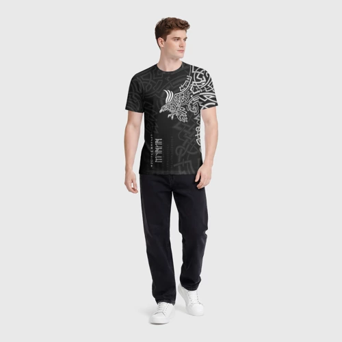 Мужская футболка 3D с принтом Вороны Одина : Хугин и Мунин, вид сбоку #3