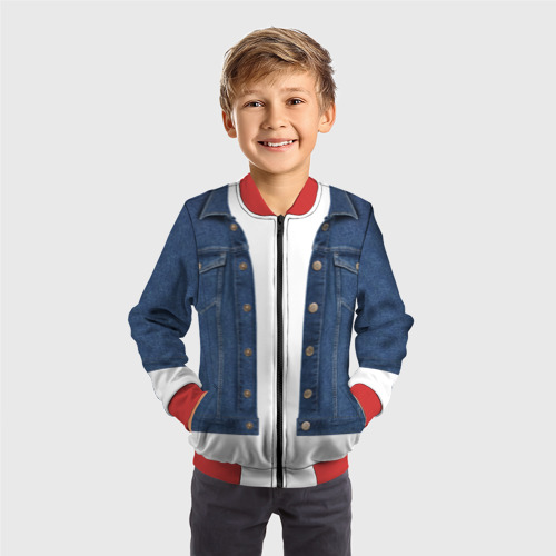 Детский бомбер 3D с принтом Джинсовая куртка, вид сбоку #3