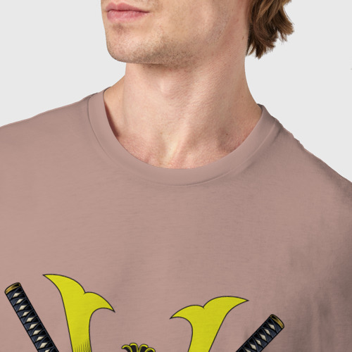 Мужская футболка хлопок Череп самурая с катанами, цвет пыльно-розовый - фото 6