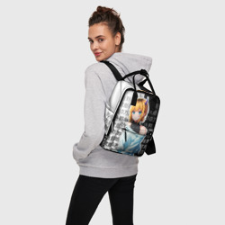 Рюкзак с принтом Мем-тё — Звездное дитя для женщины, вид на модели спереди №3. Цвет основы: белый