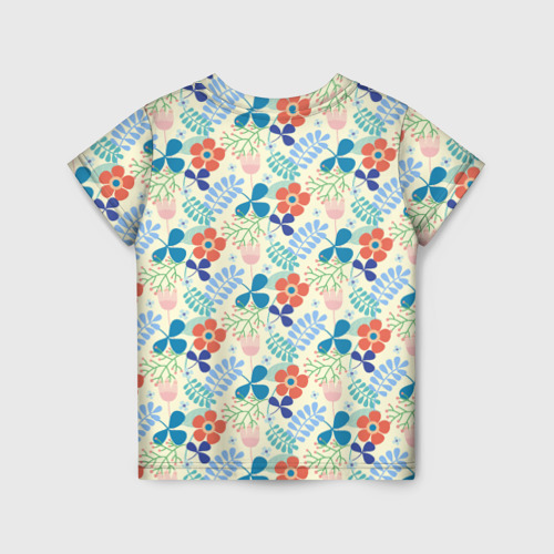 Детская футболка 3D с принтом Цветочки листочки, вид сзади #1