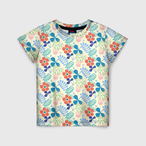 Детская футболка 3D с принтом Цветочки листочки, вид спереди #2