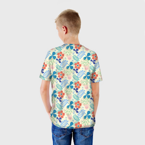 Детская футболка 3D с принтом Цветочки листочки, вид сзади #2