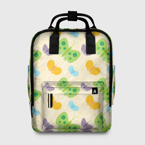 Женский рюкзак 3D с принтом Весенние бабочки, вид спереди #2