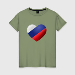 Женская футболка хлопок Флаг России в сердце