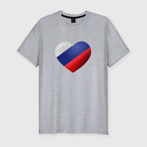 Мужская футболка хлопок Slim с принтом Флаг России в сердце, вид спереди #2