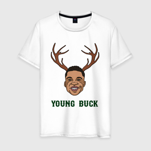 Мужская футболка из хлопка с принтом Young buck, вид спереди №1