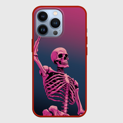 Чехол для iPhone 13 Pro Розовый скелет, цвет красный