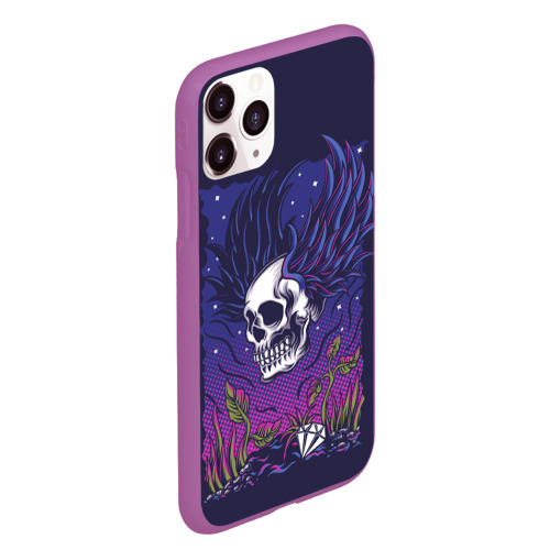 Чехол для iPhone 11 Pro Max матовый Крылатый череп, цвет фиолетовый - фото 3