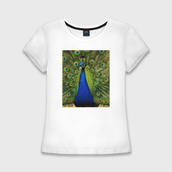 Женская футболка хлопок Slim Павлин на природе