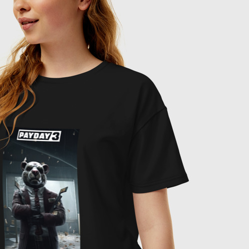 Женская футболка хлопок Oversize Payday 3 bulldog, цвет черный - фото 3