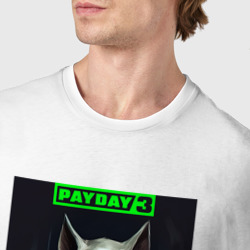 Футболка с принтом Payday 3 cat для мужчины, вид на модели спереди №4. Цвет основы: белый