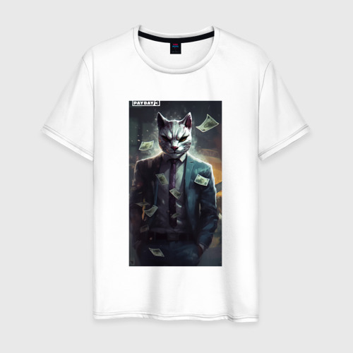 Мужская футболка из хлопка с принтом Payday 3 cat, вид спереди №1