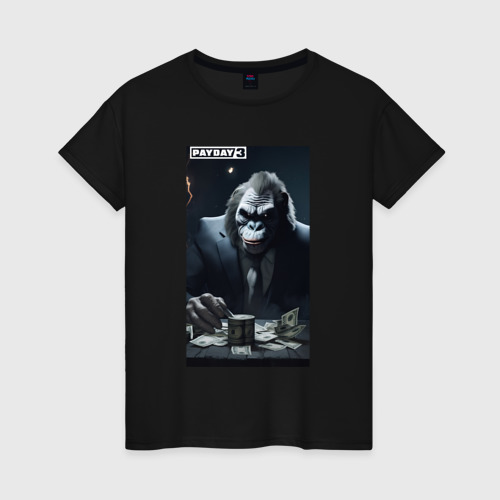 Женская футболка хлопок с принтом Payday 3 gorilla with money, вид спереди #2