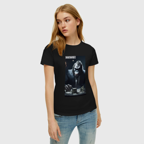 Женская футболка хлопок с принтом Payday 3 gorilla with money, фото на моделе #1
