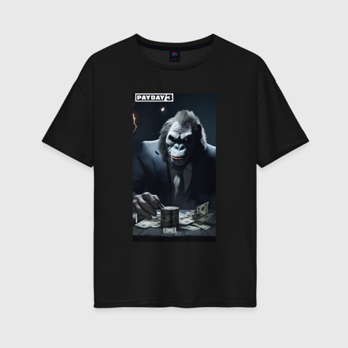 Женская футболка хлопок Oversize Payday 3 gorilla with money, цвет черный