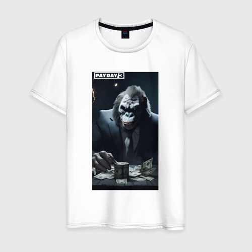 Мужская футболка из хлопка с принтом Payday 3 gorilla with money, вид спереди №1