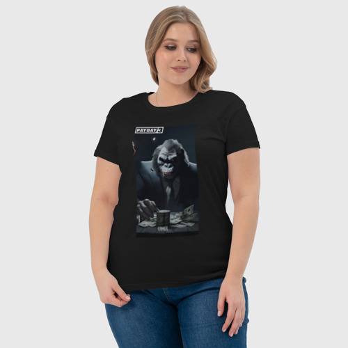 Женская футболка хлопок с принтом Payday 3 gorilla with money, фото #4