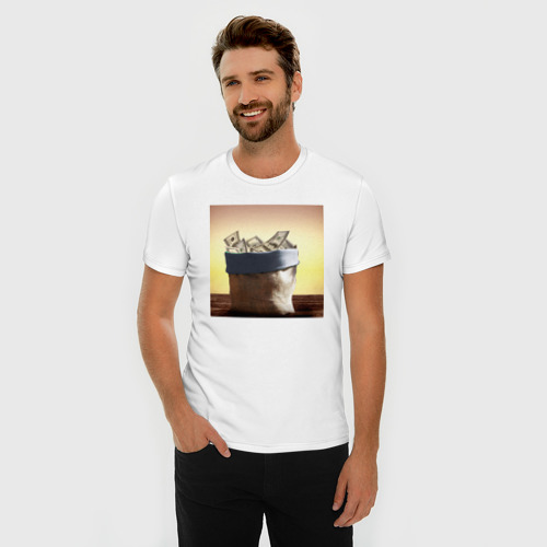 Мужская футболка хлопок Slim Мешок бабла, цвет белый - фото 3