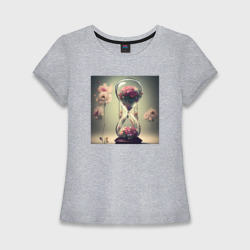 Женская футболка хлопок Slim Цветочные часы - нейросеть