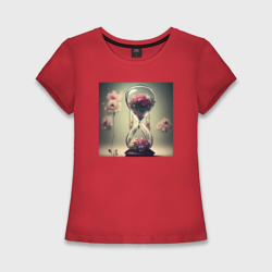 Женская футболка хлопок Slim Цветочные часы - нейросеть