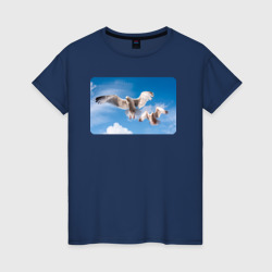 Чайки в небе – Женская футболка хлопок с принтом купить со скидкой в -20%