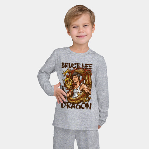 Детская пижама с лонгсливом хлопок с принтом Брюс Ли Дракон, фото на моделе #1