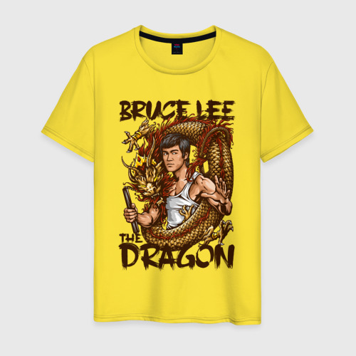 Мужская футболка хлопок Брюс Ли Дракон, цвет желтый