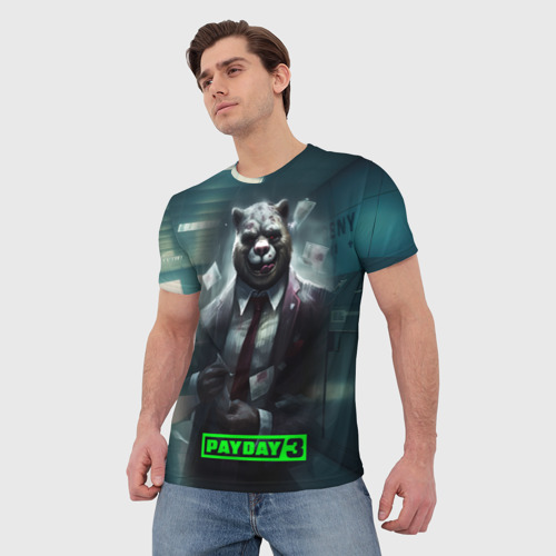 Мужская футболка 3D с принтом Payday 3 crazy bear, фото на моделе #1