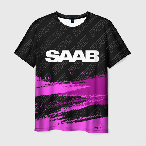 Мужская футболка 3D с принтом Saab pro racing: символ сверху, вид спереди #2