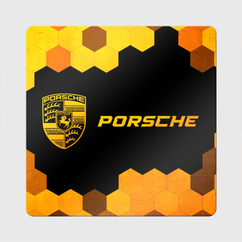 Магнит виниловый Квадрат Porsche - gold gradient: надпись и символ